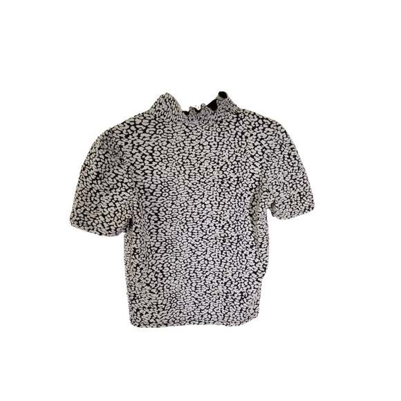 Zara Puff Sleeve Leopard Blouse – Black/White – Size 4 - Picture 3 of 4